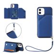 thumbnail image 1 of Elehold Lanyard Wallet Case for iPhone 11 6.1 Inch Premium vegan leather with Wrist Strap,Shockproof Magnetic Buckle Flip Kickstand Credit Card Slots Anti-Scratch Protective Cover, Blue, 1 of 5
