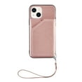 thumbnail image 1 of Elehold Lanyard Wallet Case for iPhone 14 Plus 6.7 Inch Max Premium vegan leather with Wrist Strap,Shockproof Magnetic Buckle Flip Kickstand Credit Card Slots Anti-Scratch Protective Cover,Rosegold, 1 of 7