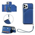 thumbnail image 1 of Elehold Lanyard Wallet Case for iPhone 14 Pro Max 6.7 Inch Max Premium vegan leather with Wrist Strap,Shockproof Magnetic Buckle Flip Kickstand Credit Card Slots Anti-Scratch Protective Cover,Blue, 1 of 6