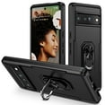 thumbnail image 1 of Elehold Layer Hybrid Rugged Case for Google Pixel 7 6.3 inch Hard PC and Soft TPU with Metal Ring Folding Kickstand Shockproof and Magnetic Car Mount Durable Dual Protective Phone Case, Black, 1 of 10