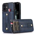 thumbnail image 1 of Elehold Luxury Leather Hand Strap Card Slot Case Compatible with iPhone 14 6.1 Inch with Camera Protection Card Slot Shockproof Kickstand Lanyard for iPhone 14 6.1 inch Blue, 1 of 18