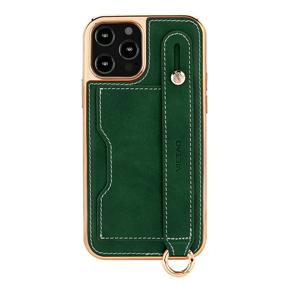 Elehold Luxury Leather Hand Strap Card Slot Case Compatible with iPhone 14 Pro Max 6.7 Inch with Shockproof Kickstand Lanyard For iPhone 14 Pro Max,Green