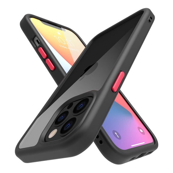 Elehold Luxury Transparent Tempered Glass Back Wireless Charging Case for iPhone 13 Pro 6.1 inch,Flexible TPU Silicone Bumper Airbag Shockproof Anti-Drop Not-Yellowing Case,Black