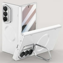 Elehold Magnetic for Samsung Galaxy Z Fold 7 Case with Hinge Protection & Front Screen Protector & Camera Ring Stand Mag-Safe Full Body Phone Cover for Samsung Z Fold 7,Silver(HD Clear Film)