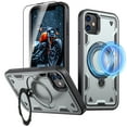 thumbnail image 1 of Elehold Magnetic for iPhone 11 Case Compatible with MagSafe,Rotating Foldable Invisible Stand Military Dropproof Rugged Case with Tempered Glass Screen Protector for iPhone 11,Gray, 1 of 1