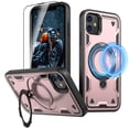 thumbnail image 1 of Elehold Magnetic for iPhone 11 Case Compatible with MagSafe,Rotating Foldable Invisible Stand Military Dropproof Rugged Case with Tempered Glass Screen Protector for iPhone 11,Rosegold, 1 of 1