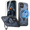 thumbnail image 1 of Elehold Magnetic for iPhone 11 Case Compatible with MagSafe,Rotating Foldable Invisible Stand Military Dropproof Rugged Case with Tempered Glass Screen Protector for iPhone 11,Blue, 1 of 1