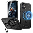 thumbnail image 1 of Elehold Magnetic for iPhone 11 Case Compatible with MagSafe,Rotating Foldable Invisible Stand Military Dropproof Rugged Case with Tempered Glass Screen Protector for iPhone 11,Black, 1 of 1