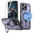 thumbnail image 1 of Elehold Magnetic for iPhone 12 / 12 Pro Case 6.1" Compatible with MagSafe,Rotating Foldable Invisible Stand Military Dropproof Rugged Case with Tempered Glass Screen Protector,Purple, 1 of 1