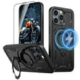 thumbnail image 1 of Elehold Magnetic for iPhone 13 Pro Case Compatible with MagSafe,Rotating Foldable Invisible Stand Military Dropproof Rugged Case with Tempered Glass Screen Protector for iPhone 13 Pro,Black, 1 of 1