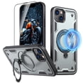 thumbnail image 1 of Elehold Magnetic for iPhone 14 Case Compatible with MagSafe,Rotating Foldable Invisible Stand Military Dropproof Rugged Case with Tempered Glass Screen Protector for iPhone 14,Gray, 1 of 1