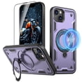 thumbnail image 1 of Elehold Magnetic for iPhone 14 Case Compatible with MagSafe,Rotating Foldable Invisible Stand Military Dropproof Rugged Case with Tempered Glass Screen Protector for iPhone 14,Purple, 1 of 1