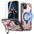 thumbnail image 1 of Elehold Magnetic for iPhone 14 Case Compatible with MagSafe,Rotating Foldable Invisible Stand Military Dropproof Rugged Case with Tempered Glass Screen Protector for iPhone 14,Rosegold, 1 of 1