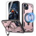 thumbnail image 1 of Elehold Magnetic for iPhone 15 Case Compatible with MagSafe,Rotating Foldable Invisible Stand Military Dropproof Rugged Case with Tempered Glass Screen Protector for iPhone 15,Rosegold, 1 of 1