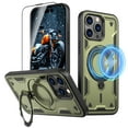 thumbnail image 1 of Elehold Magnetic for iPhone 15 Pro Max Case Compatible with MagSafe,Rotating Foldable Invisible Stand Military Dropproof Rugged Case with Tempered Glass Screen Protector for iPhone 15 Pro Max,Green, 1 of 1