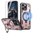 thumbnail image 1 of Elehold Magnetic for iPhone 15 Pro Max Case Compatible with MagSafe,Rotating Foldable Invisible Stand Military Dropproof Rugged Case with Tempered Glass Screen Protector for iPhone 15 Pro Max,Rosegold, 1 of 1
