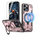 thumbnail image 1 of Elehold Magnetic for iPhone 16 Pro Case Compatible with MagSafe,Rotating Foldable Invisible Stand Military Dropproof Rugged Case with Tempered Glass Screen Protector for iPhone 16 Pro,Rosegold, 1 of 6