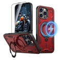 thumbnail image 1 of Elehold Magnetic for iPhone 16 Pro Case Compatible with MagSafe,Rotating Foldable Invisible Stand Military Dropproof Rugged Case with Tempered Glass Screen Protector for iPhone 16 Pro,Red, 1 of 6
