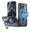 thumbnail image 1 of Elehold Magnetic for iPhone 16 Pro Case Compatible with MagSafe,Rotating Foldable Invisible Stand Military Dropproof Rugged Case with Tempered Glass Screen Protector for iPhone 16 Pro,Blue, 1 of 6
