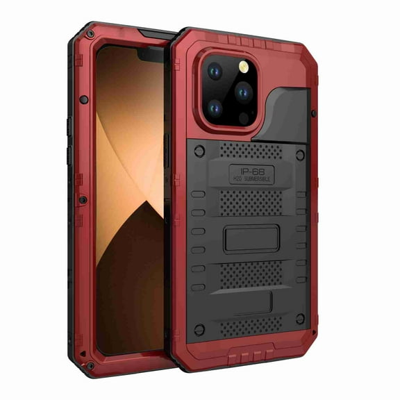 Elehold Multilayer Metal Case for iPhone 14 Pro 6.1",Hard PC Plastic+PVC Material+EVA New Material Military-Grade Protection Built-in 9H Screen Protector Protective Rugged Heavy Duty Case,Red