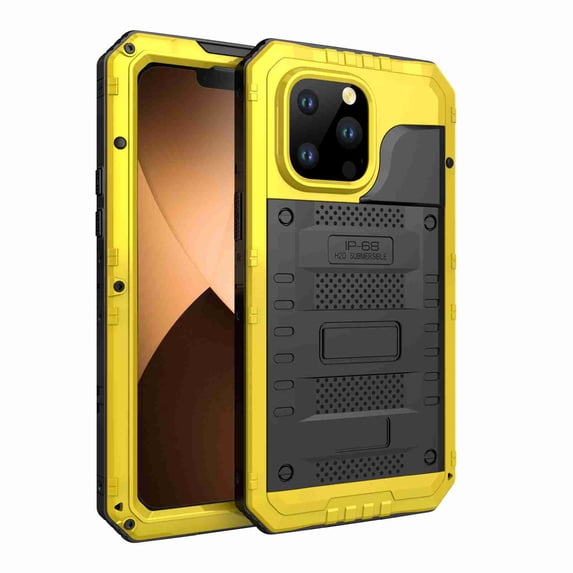 Elehold Multilayer Metal Case for iPhone 14 Pro 6.1",Hard PC Plastic+PVC Material+EVA New Material Military-Grade Protection Built-in 9H Screen Protector Protective Rugged Heavy Duty Case,Yellow