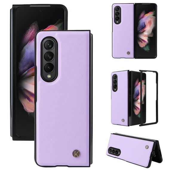 Elehold PU Leather Case for Samsung Galaxy Z Fold 3 7.6 inch Ultra Slim Luxury Leather and Soft TPU with Shockproof Lens Screen Protection Support Wireless Charging Phone Cover Folding Case,Purple
