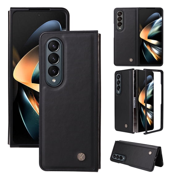 Elehold PU Leather Case for Samsung Galaxy Z Fold 4 7.6 inch Ultra Slim Luxury Leather and Soft TPU with Shockproof Lens Screen Protection Support Wireless Charging Phone Cover Folding Case,Black