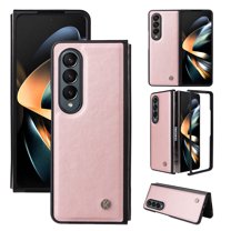 Elehold PU Leather Case for Samsung Galaxy Z Fold 4 7.6 inch Ultra Slim Luxury Leather and Soft TPU with Shockproof Lens Screen Protection Support Wireless Charging Phone Cover Folding Case,Rosegold