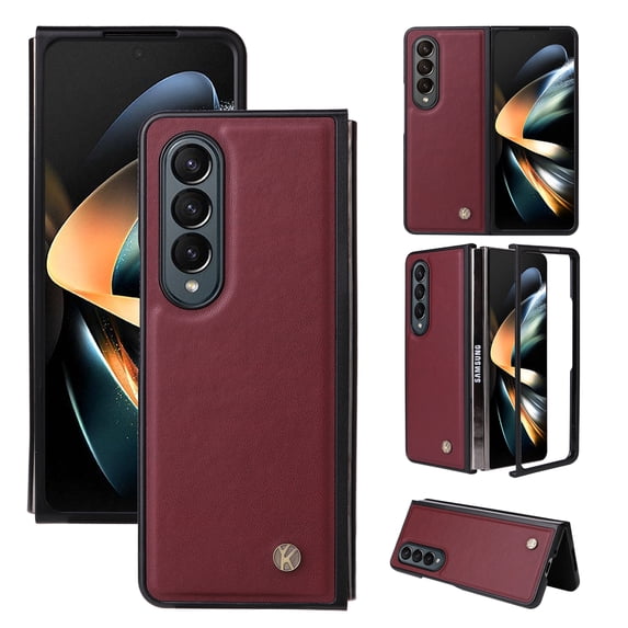 Elehold PU Leather Case for Samsung Galaxy Z Fold 4 7.6 inch Ultra Slim Luxury Leather and Soft TPU with Shockproof Lens Screen Protection Support Wireless Charging Phone Cover Folding Caser,Winered