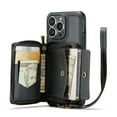 thumbnail image 1 of Elehold PU Leather Zipper Pocket Wallet Case for iPhone 14 6.1 inch RFID Blocking Card Holders Large Capacity Anti-Scratch Detachable Handstrap Shockproof Case, Black, 1 of 8
