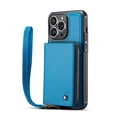thumbnail image 1 of Elehold PU Leather Zipper Pocket Wallet Case for iPhone 14 Pro Max 6.7 inch RFID Blocking Card Holders Large Capacity Anti-Scratch Detachable Handstrap Shockproof Case,Blue, 1 of 10