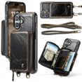 thumbnail image 1 of Elehold PU Leather Zipper Pocket Wallet Case for iPhone 16 Plus RFID Blocking Card Holders Large Capacity Anti-Scratch Detachable Handstrap Shockproof Case, Coffee, 1 of 8