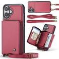 thumbnail image 1 of Elehold PU Leather Zipper Pocket Wallet Case for iPhone 16 Plus RFID Blocking Card Holders Large Capacity Anti-Scratch Detachable Handstrap Shockproof Case, Red, 1 of 8