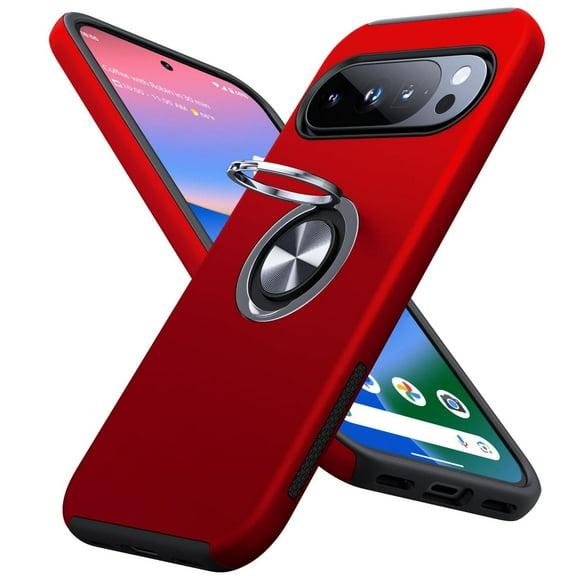 Elehold Rugged Case for Google Pixel 10 /10 Pro ,Hybrid Shockproof Durable 2 in 1 Layers Protection PC+TPU Kickstand Support Magnetic Car Mount Protective Phone Case,Red