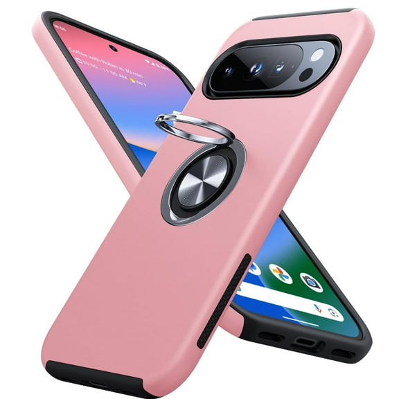 Elehold Rugged Case for Google Pixel 10 /10 Pro ,Hybrid Shockproof Durable 2 in 1 Layers Protection PC+TPU Kickstand Support Magnetic Car Mount Protective Phone Case,Rosegold