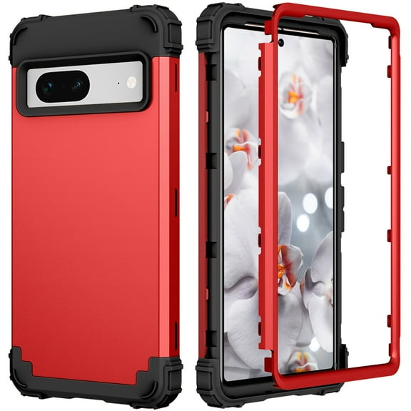 Elehold Rugged Case for Google Pixel 7 Hard PC Soft Silicone Hybrid Shockproof Scratch-Resistant Anti-Fingerprint Slim Thin Case For Google Pixel 7,Red