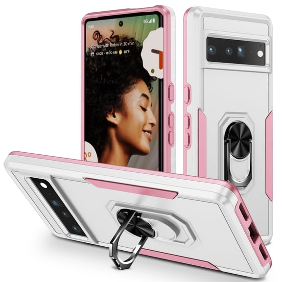 Elehold Rugged Case for Google Pixel 7 Pro 6.7 inch,Hybrid Shockproof Durable 2 in 1 Layers Protection PC+TPU Kickstand with Full Body Protection Support Magnetic Car Mount Stylish Phone Case,White