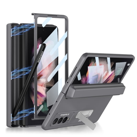 Elehold Rugged Case for Samsung Galaxy Z Fold 4 7.6 inch Case Shockproof Hard PC with Hinge Protection S Pen Holder Magnetic Kickstand Built-in Screen Protector Protective Case,Gray