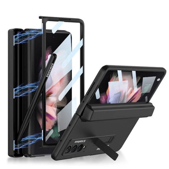 Elehold Rugged Case for Samsung Galaxy Z Fold 4 7.6 inch Case Shockproof Hard PC with Hinge Protection S Pen Holder Magnetic Kickstand Built-in Screen Protector Protective Case,Black