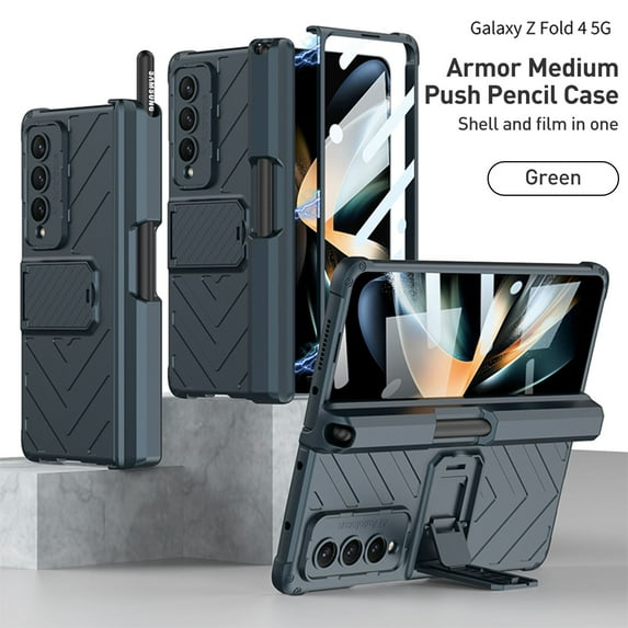 Elehold Rugged Case for Samsung Galaxy Z Fold 4 7.6 inch Case Shockproof Hard PC with Hinge Protection S Pen Holder Magnetic Kickstand Built-in Screen Protector Protective Case, Green