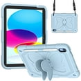 thumbnail image 1 of Elehold Rugged Hybrid Case Compatible with iPad 10th Generation 10.9" (2022)   with Butterfly  Kickstand Pencil Holder Shoulder Strap Shockproof Anti-Scratch Fashion Case,Blue, 1 of 7
