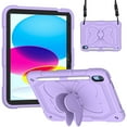 thumbnail image 1 of Elehold Rugged Hybrid Case Compatible with iPad 10th Generation 10.9" (2022)   with Butterfly  Kickstand Pencil Holder Shoulder Strap Shockproof Anti-Scratch Fashion Case,Purple, 1 of 7