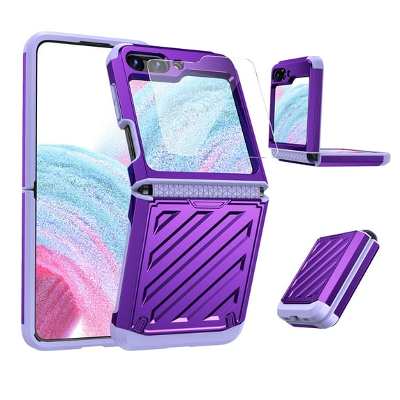 Elehold for Samsung Galaxy Z Flip 6 Case with Front Screen Protector & Hinge Protection, Ful Body Rugged Protective Phone Case for Galaxy Z Flip6 5G,Purple