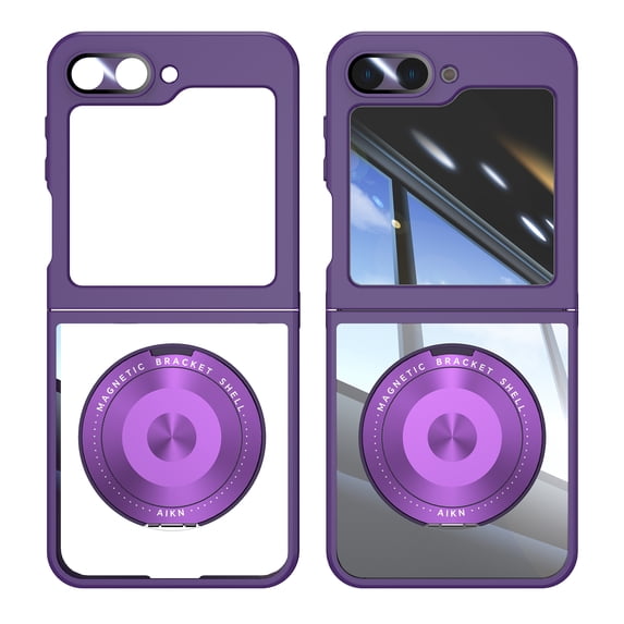 Elehold for Samsung Galaxy Z Flip 6 Case with Magnetic Power & Kickstand, Z Flip 6 Case Anti-Scratch Shockproof Phone Case with Full Camera Lens Protector for Galaxy Z Flip 6 (2024),Purple