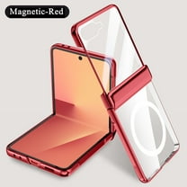 Elehold for Samsung Galaxy Z Flip 7 Case with Hinge Protection & Front Screen Protector,Shockproof Plating Clear Rugged Case Cover Compatible with Mag-Safe Wireless Charging, Red