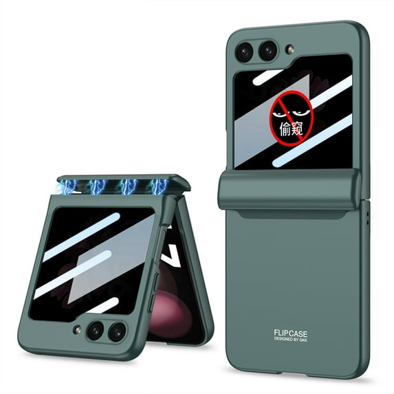 Elehold for Samsung Galaxy Z Flip 7 Case with Hinge Protector, Built-in Screen Protector Full Body Cover Hard PC Ultra-Thin Protective Cases for Galaxy Z Flip 7,Green (Privacy Screen Protector)