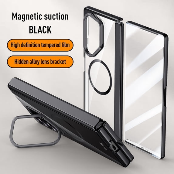 Elehold for Samsung Galaxy Z Fold 6 Case with Hinge Protection & Front Screen Protector & Camera Ring Stand,Samsung Z Fold 6 Magnetic Case Compatible with MagSafe Wireless Charging,Black