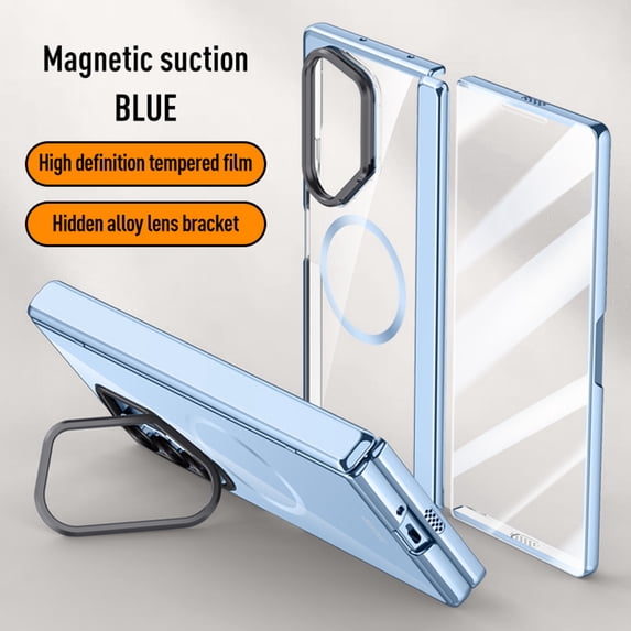 Elehold for Samsung Galaxy Z Fold 6 Case with Hinge Protection & Front Screen Protector & Camera Ring Stand,Samsung Z Fold 6 Magnetic Case Compatible with MagSafe Wireless Charging,Blue