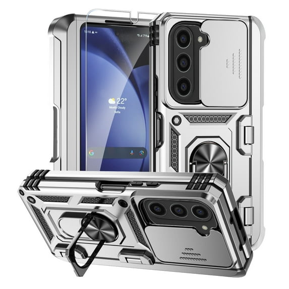 Elehold for Samsung Galaxy Z Fold 6 Case with Hinge Protection & Screen Protector & S Pen Holder, Heavy Duty Hybrid Shockproof Rugged Protective Cover for Samsung Z Fold 6,Silver