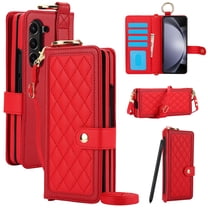 Elehold for Samsung Galaxy Z Fold 7 Case, Luxury PU Leather Card Slots Portable Handbag Case with Crossbody Shoulder Strap & S Pen Holder for Samsung Galaxy Z Fold 7 , Red